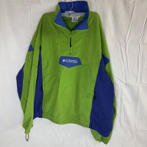 Vintage Columbia Windbreaker Jacket SizeXL 90s Green Blue Color Block Zip Nylon